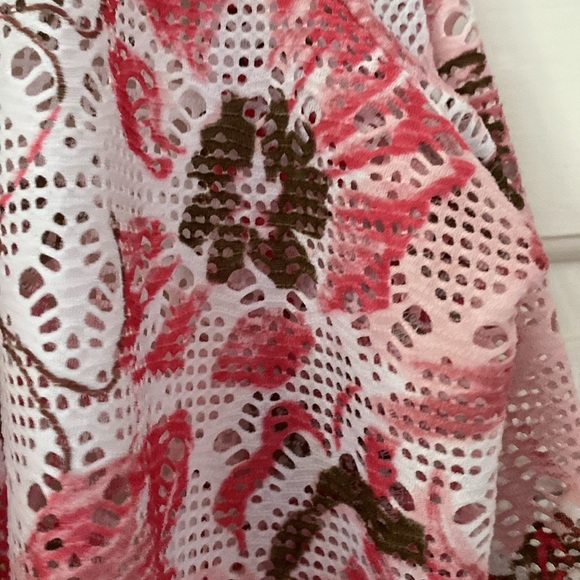 Chico’s Size 2 Mesh Cardigan Floral‎ Print Tunic Colorful Chicos Size Large 3/4 - Picture 7 of 9